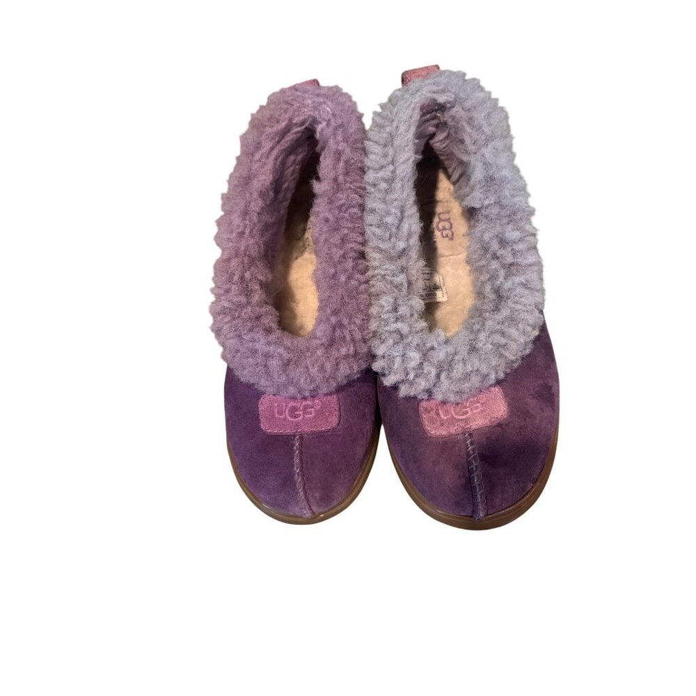 UGG Purple Suede & Sheepskin Slippers With Cozy Two-Tone Fur Trim Womens Size 7